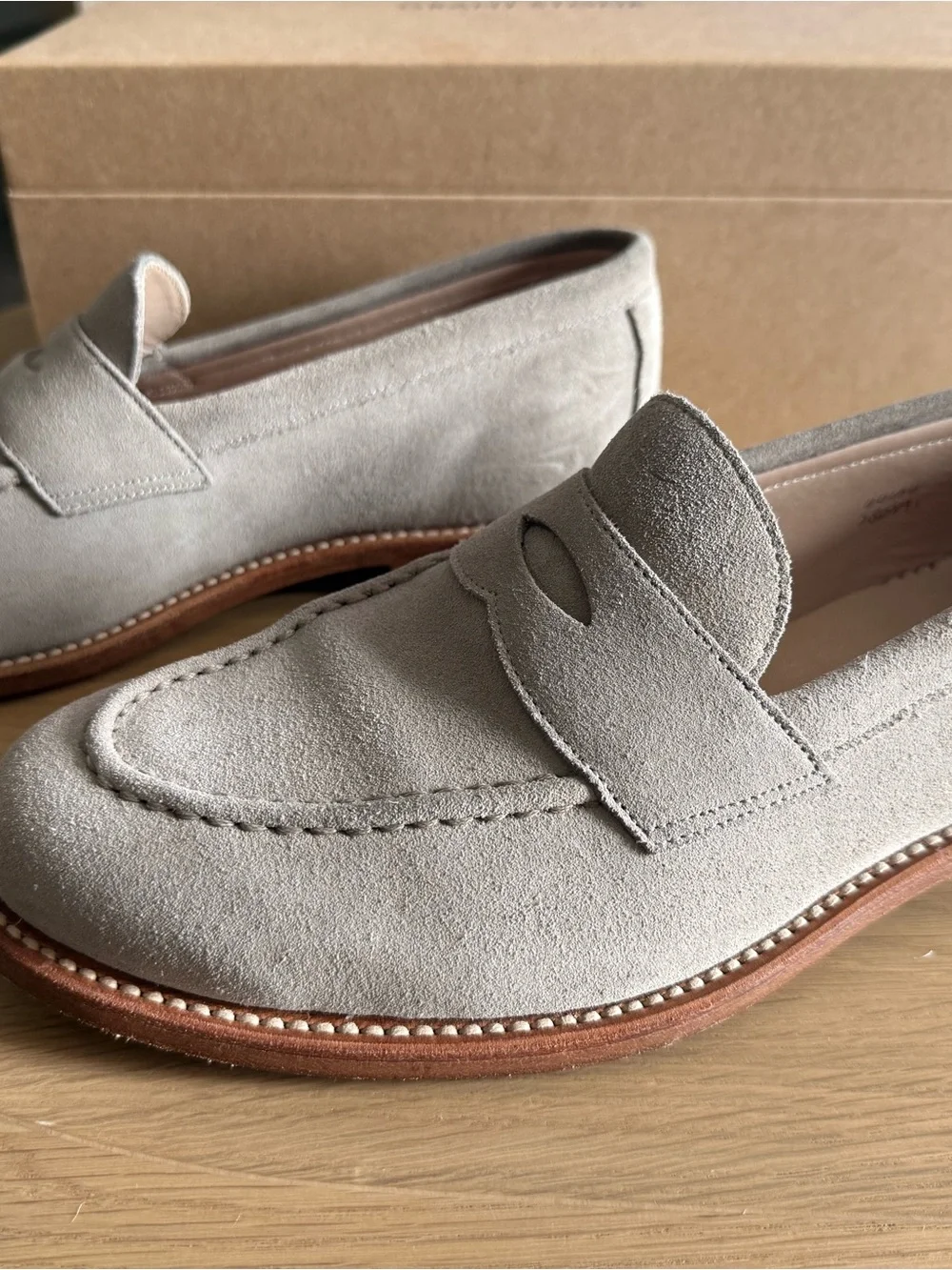 Light Grey/Taupe Suede Penny Loafers - Men's Slip-On Dress Shoes